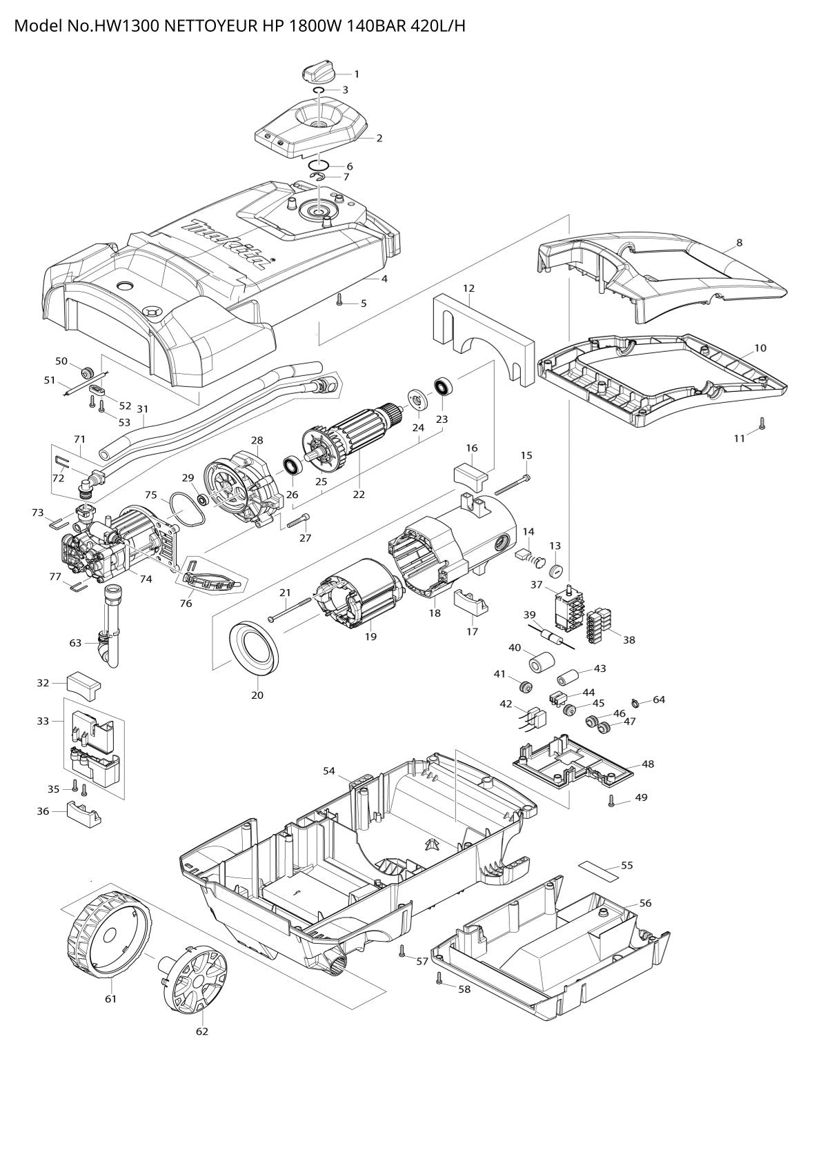 Pièces détachées nettoyeur haute pression Makita HW1300