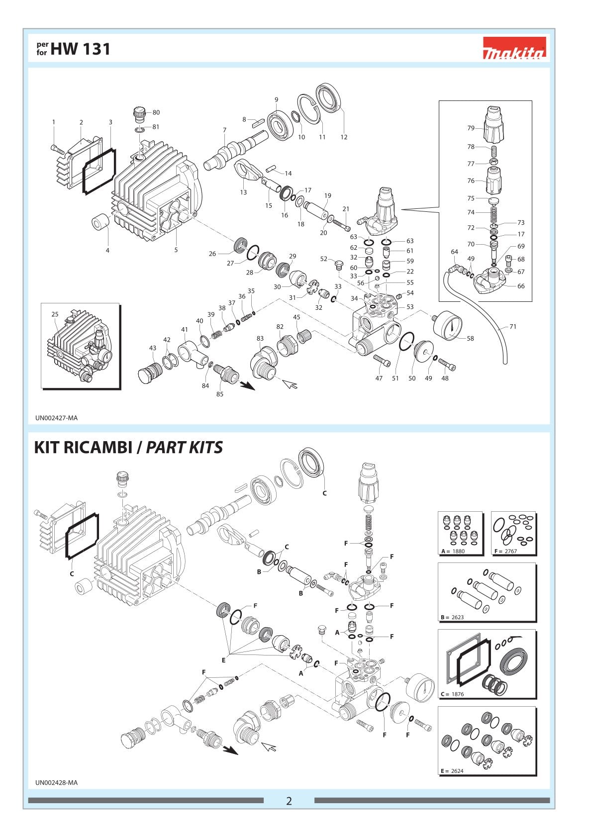 Pièces détachées nettoyeur haute pression Makita HW131