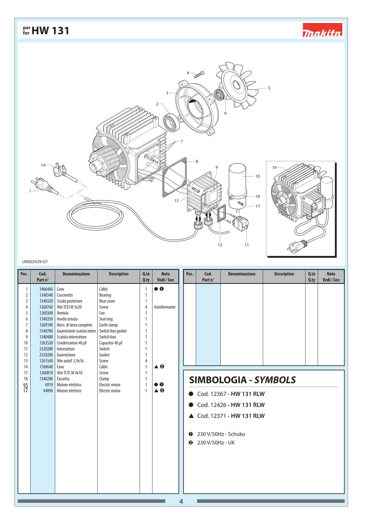 Pièces détachées nettoyeur haute pression Makita HW131