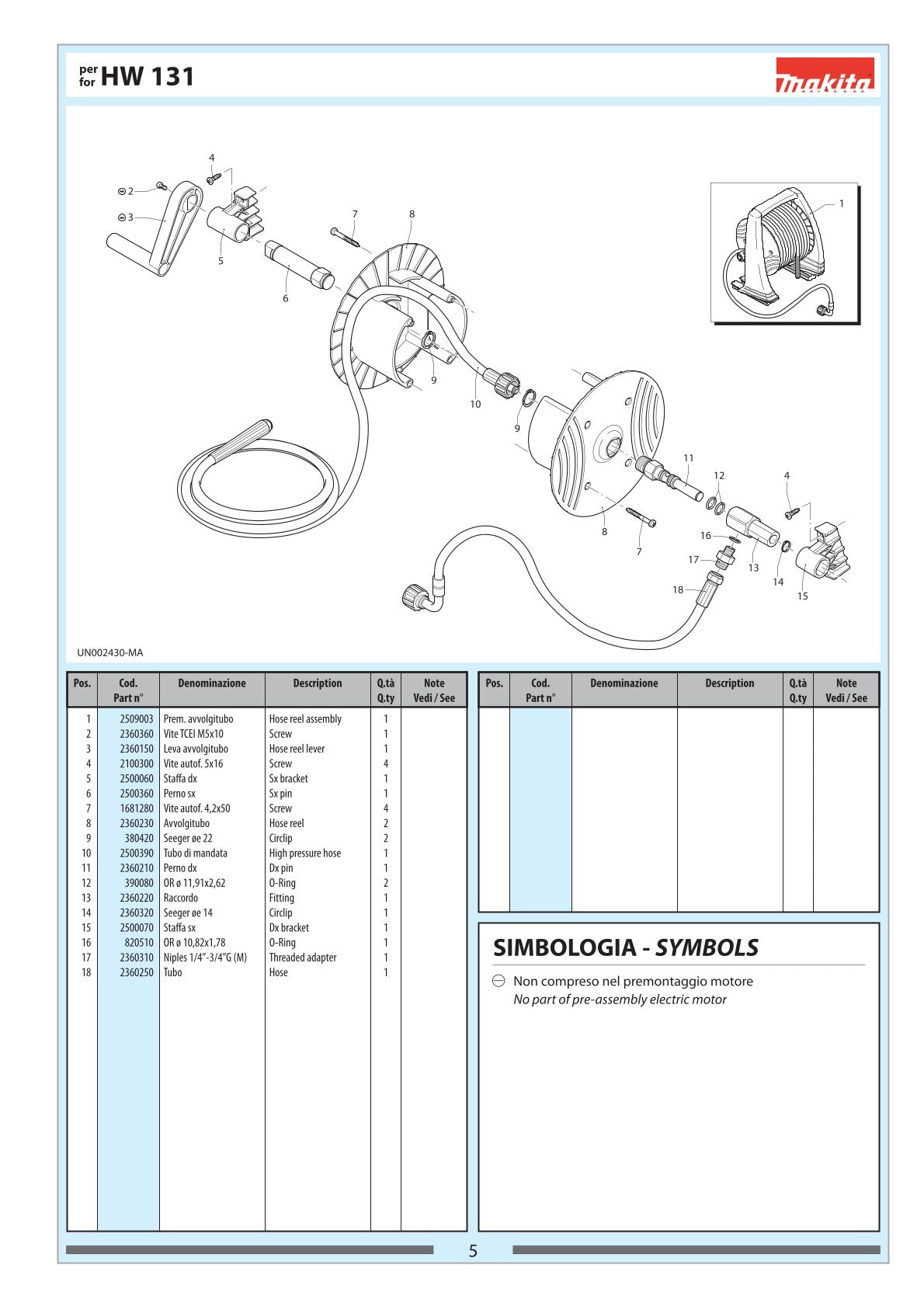 Pièces détachées nettoyeur haute pression Makita HW131