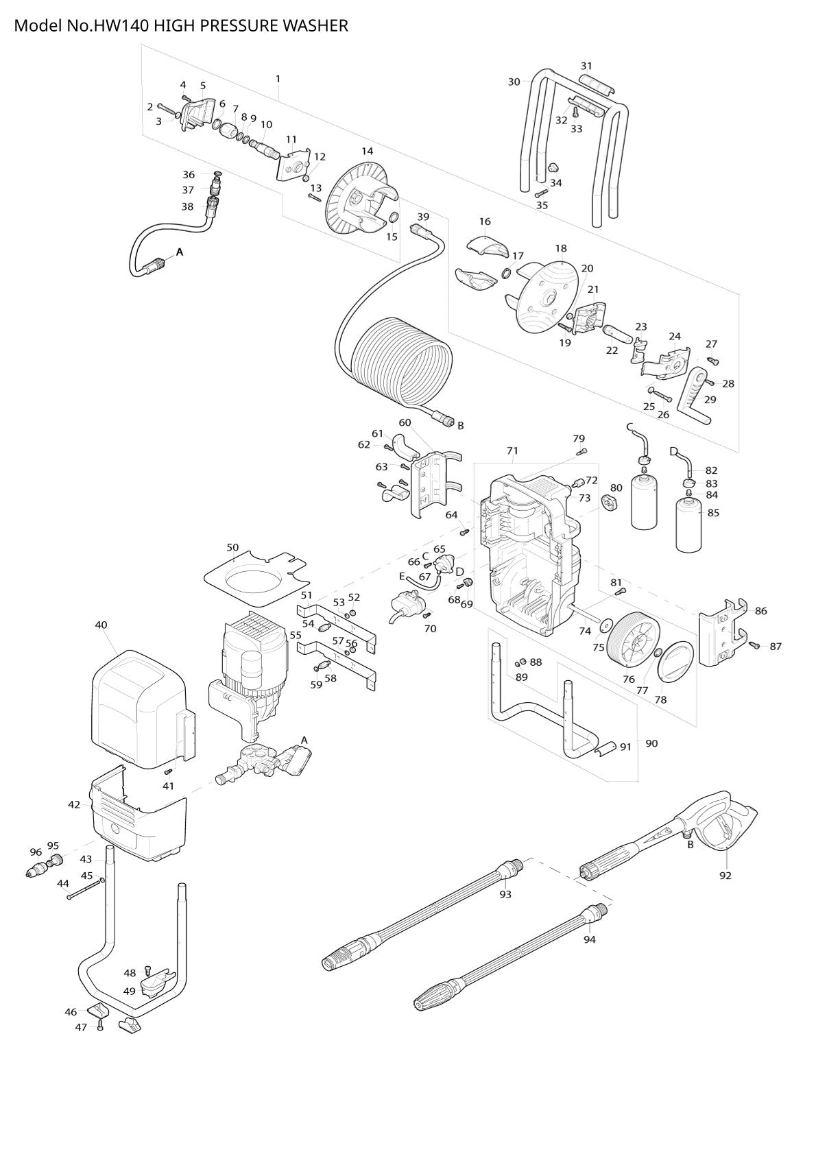 Pièces détachées nettoyeur haute pression Makita HW140