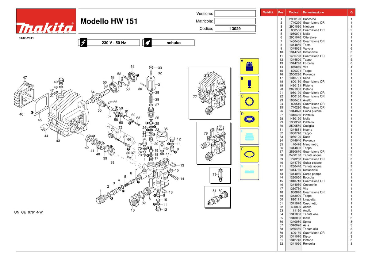 Pièces détachées nettoyeur haute pression Makita HW151