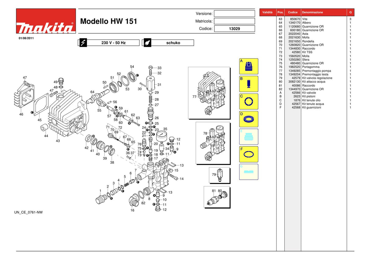 Pièces détachées nettoyeur haute pression Makita HW151