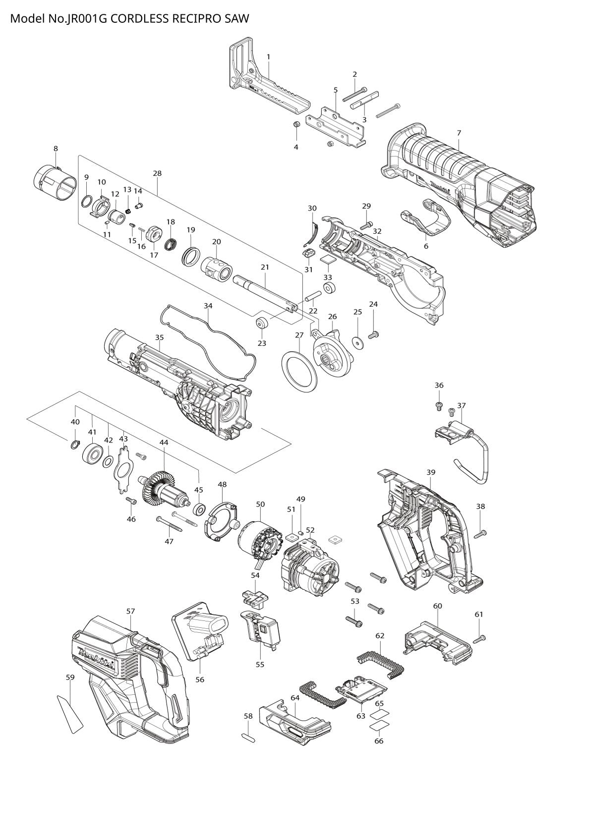 Pièces détachées scie récipro sans fil Makita JR001G
