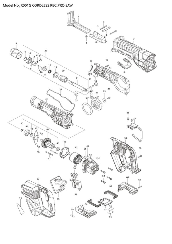 Pièces détachées scie récipro sans fil Makita JR001G