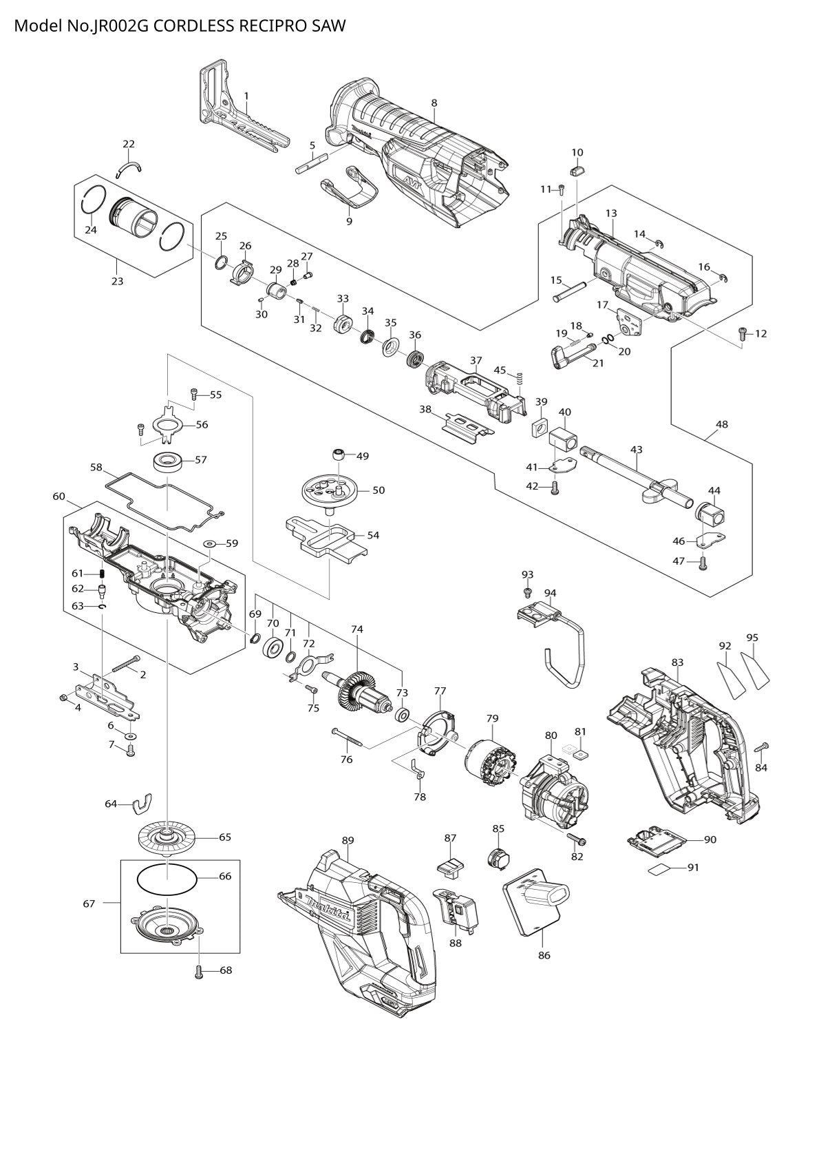 Pièces détachées scie récipro sans fil Makita JR002G