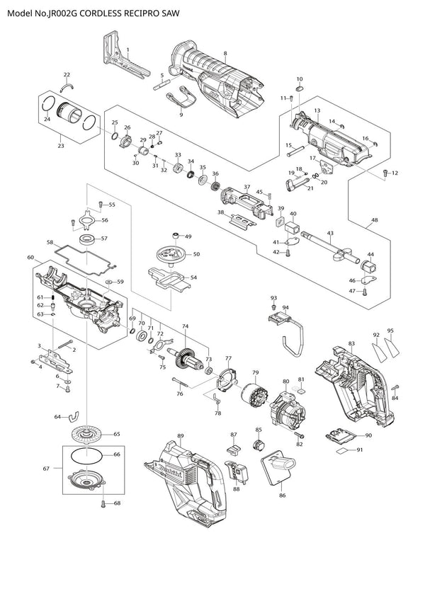 Pièces détachées scie récipro sans fil Makita JR002G