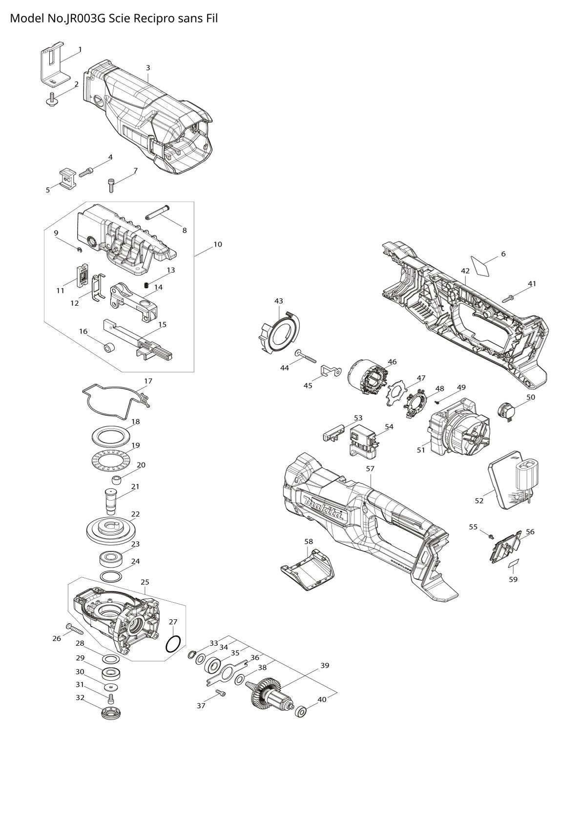 Pièces détachées scie récipro sans fil Makita JR003G