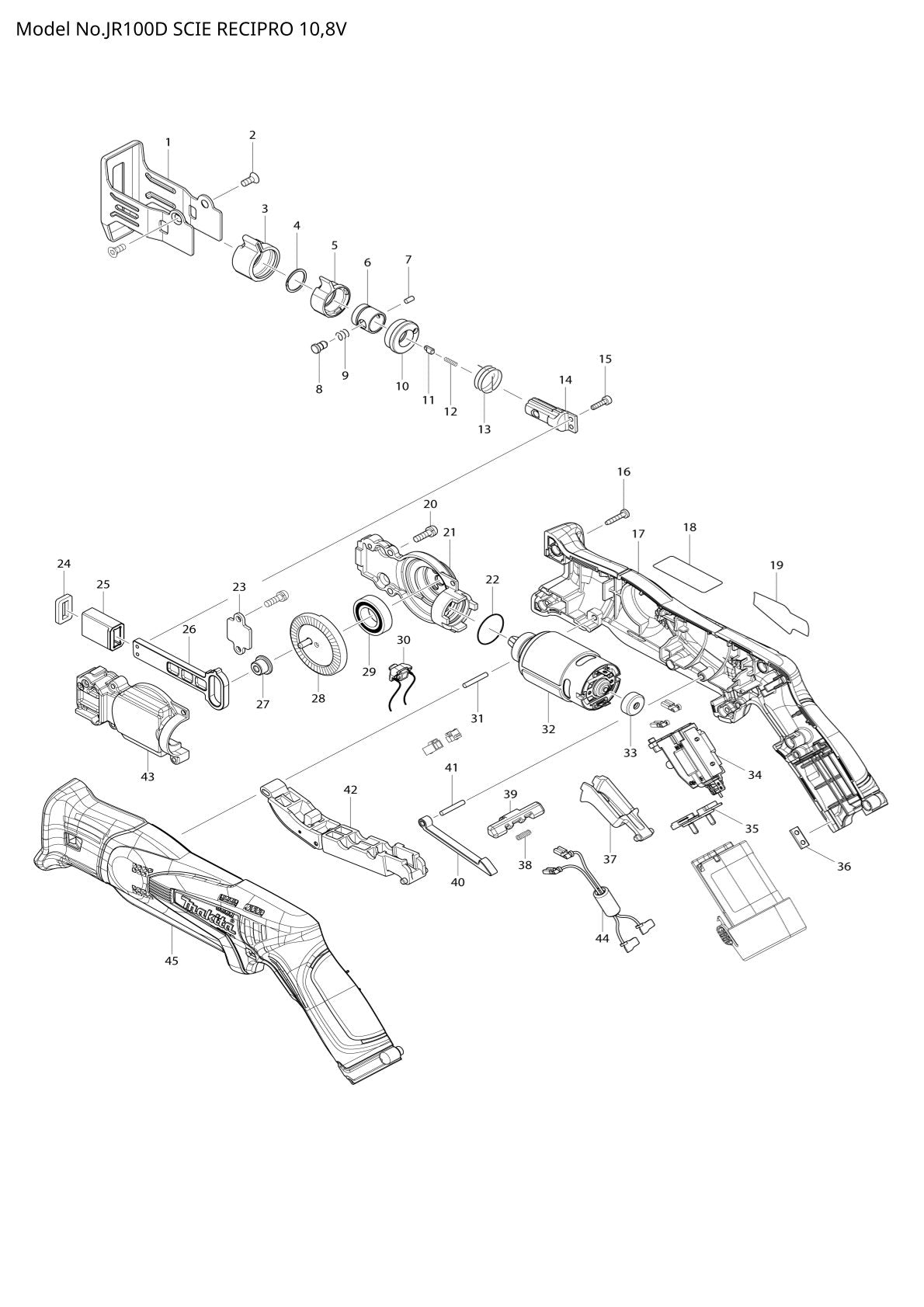 Pièces détachées scie récipro sans fil Makita JR100D