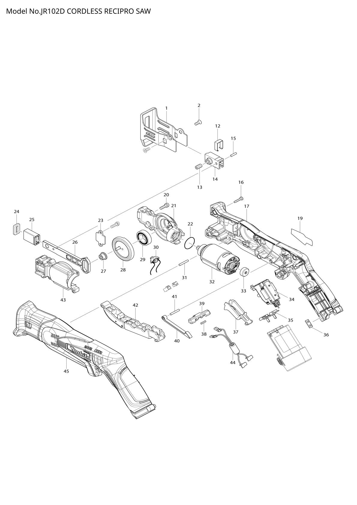 Pièces détachées scie récipro sans fil Makita JR102D