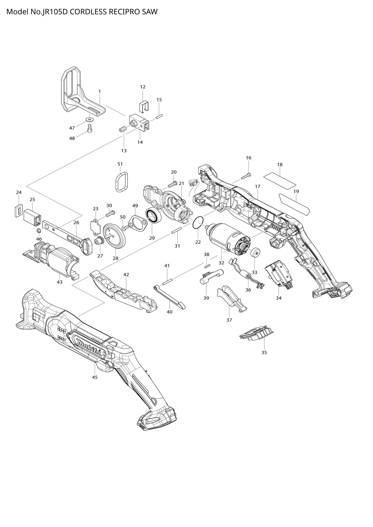 Pièces détachées scie récipro sans fil Makita JR105D