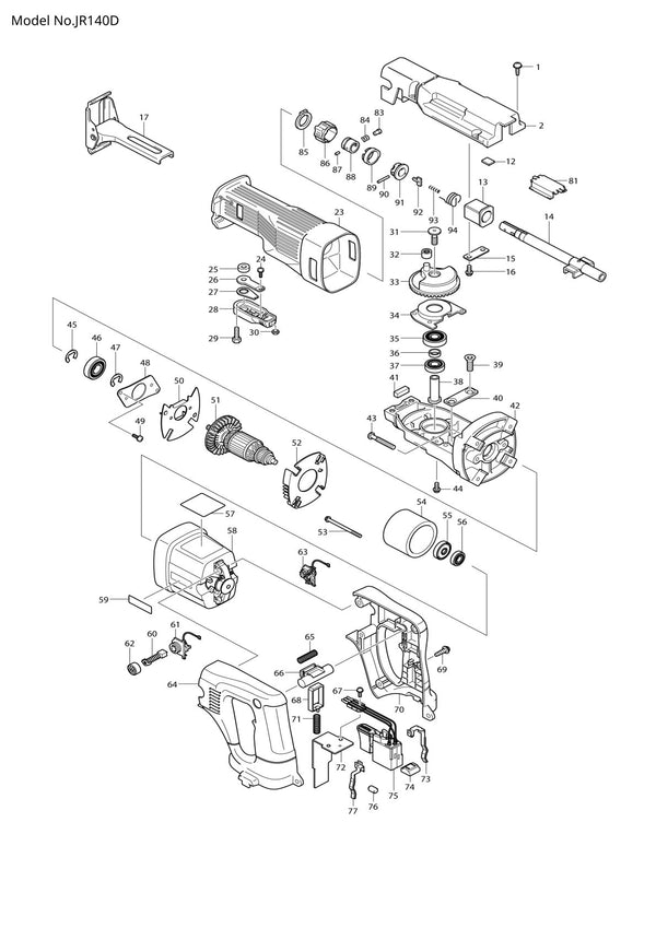 Pièces détachées scie récipro sans fil Makita JR140D