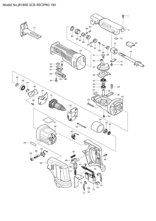 Pièces détachées scie récipro sans fil Makita JR180D