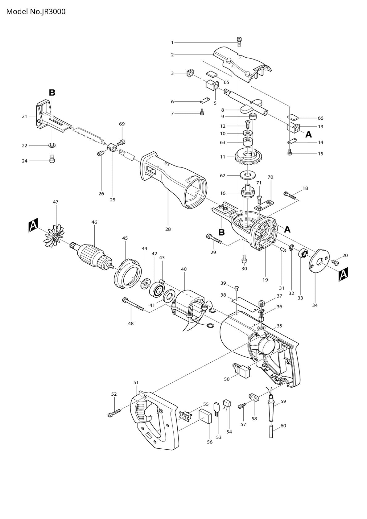 Pièces détachées scie récipro Makita JR3000