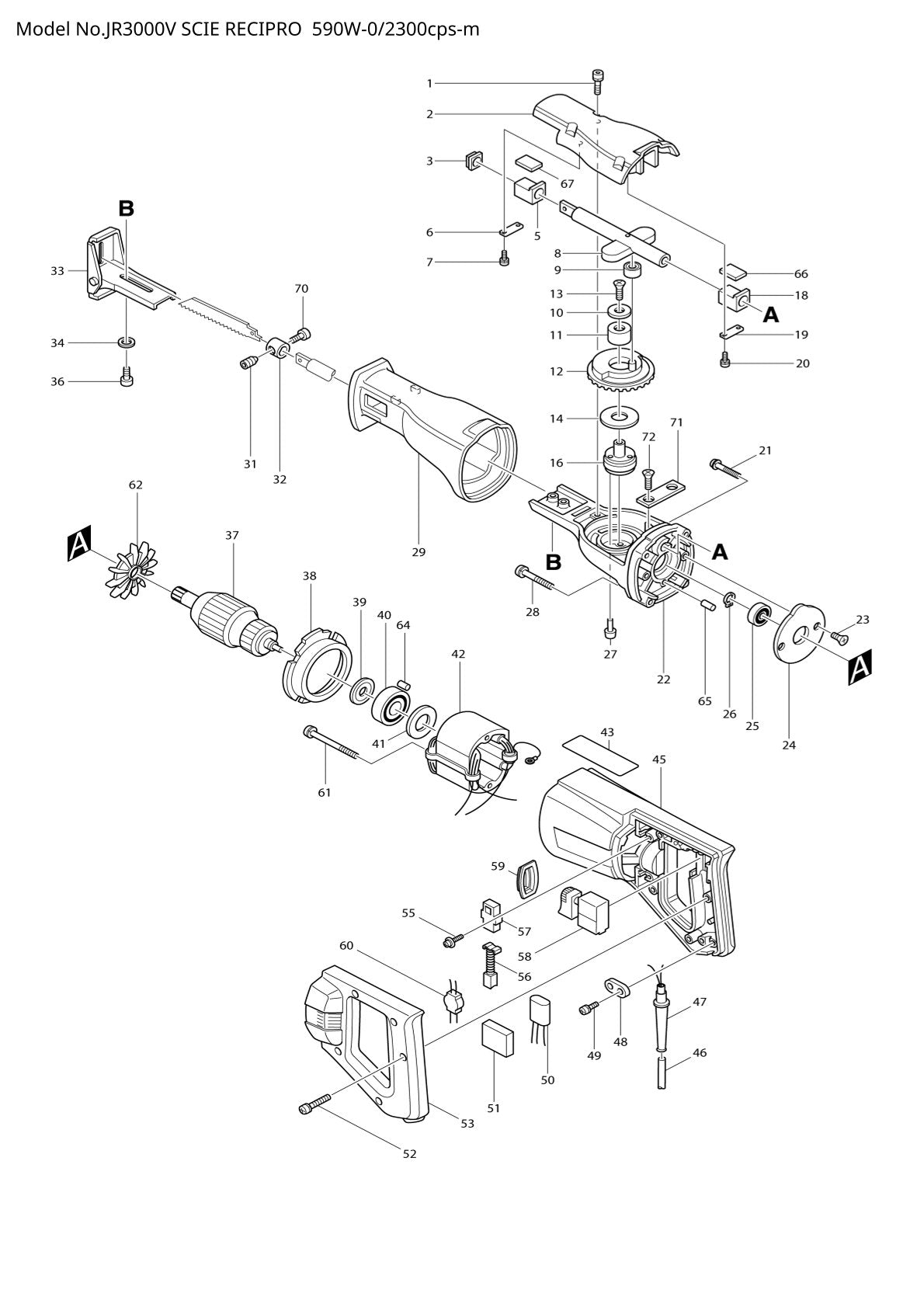 Pièces détachées scie récipro Makita JR3000V
