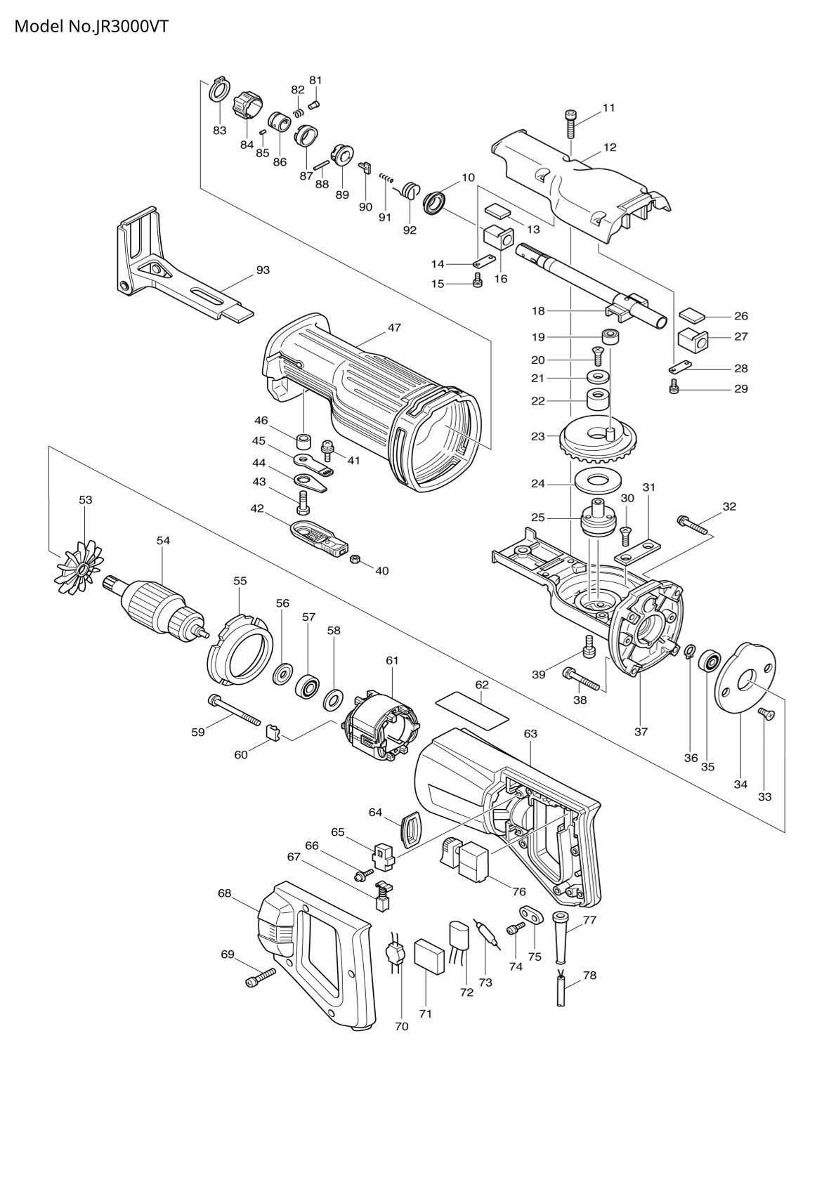 Pièces détachées scie récipro Makita JR3000VT
