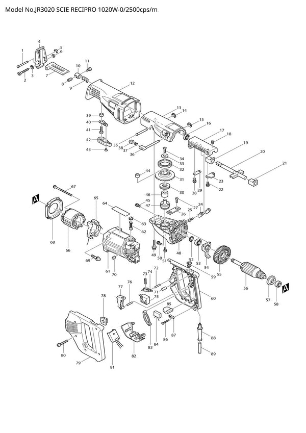 Pièces détachées scie récipro Makita JR3020