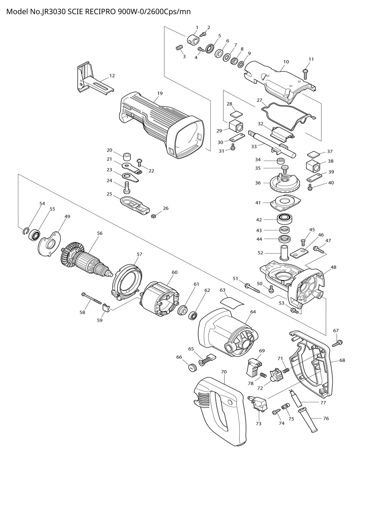 Pièces détachées scie récipro Makita JR3030