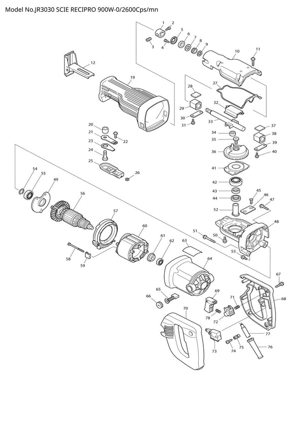 Pièces détachées scie récipro Makita JR3030