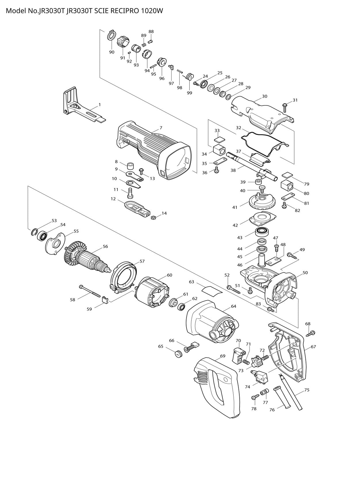 Pièces détachées scie récipro Makita JR3030T