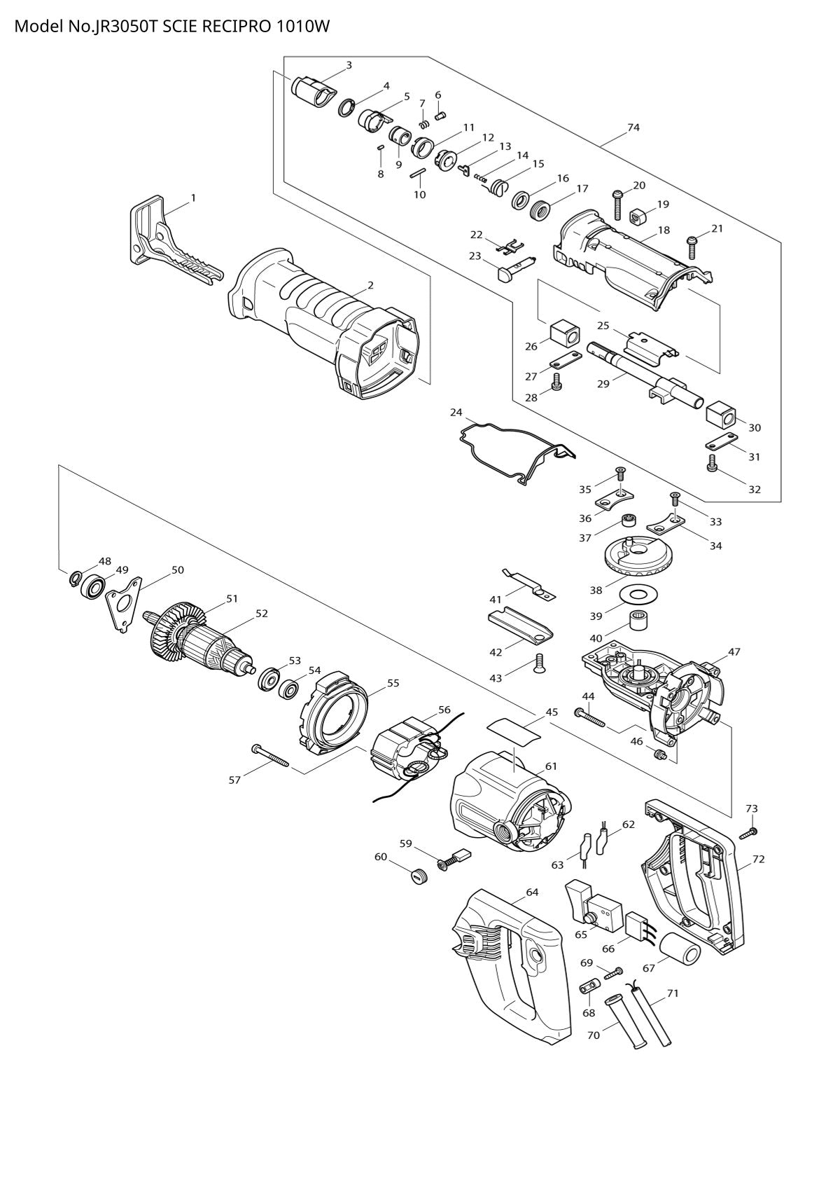 Pièces détachées scie récipro Makita JR3050T