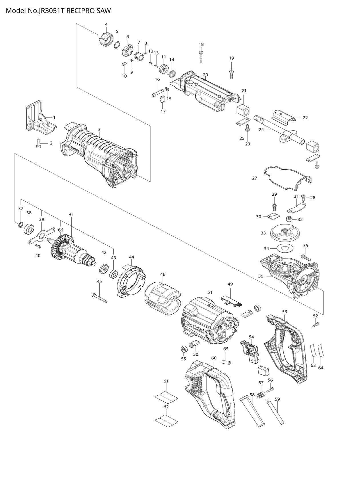 Pièces détachées scie récipro Makita JR3051T