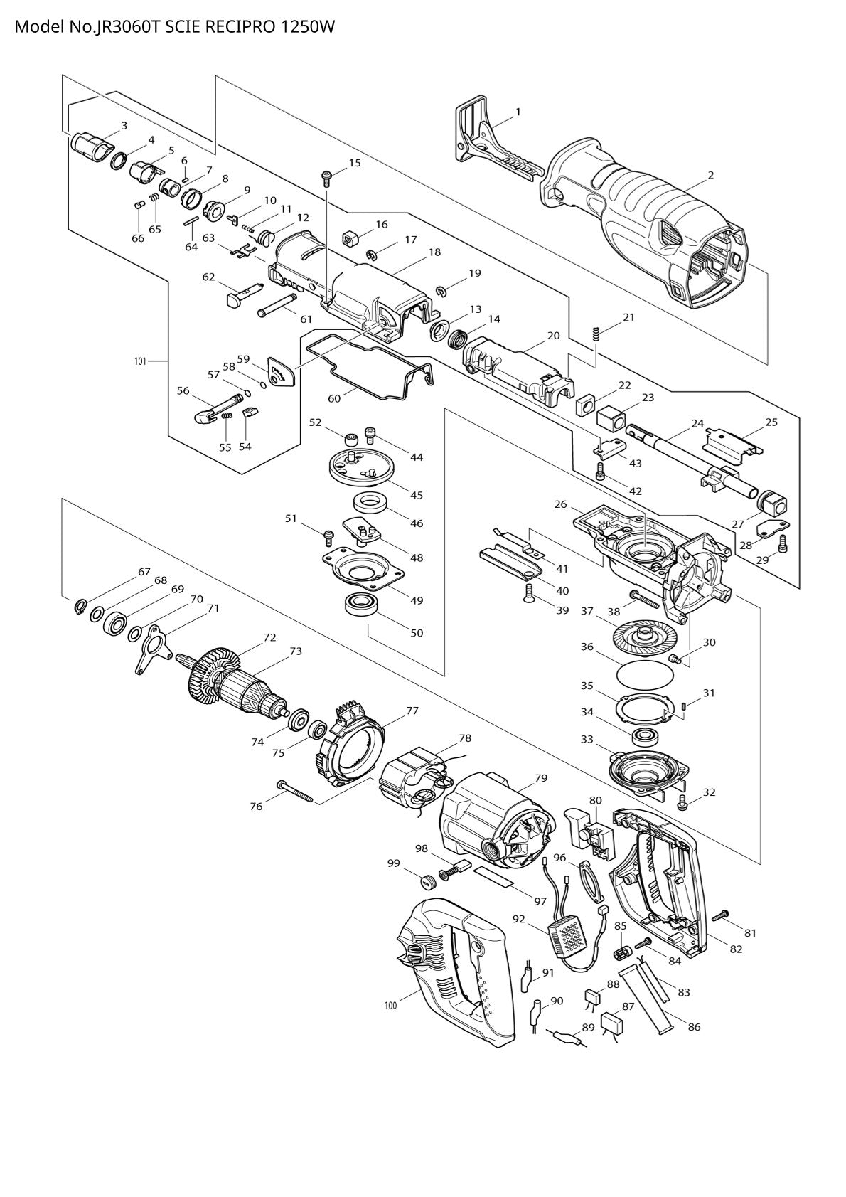 Pièces détachées scie récipro Makita JR3060T