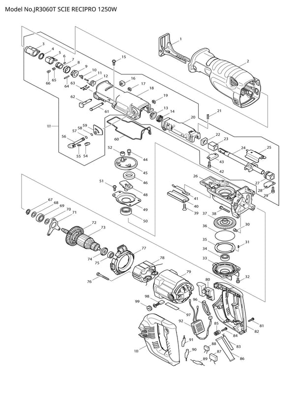 Pièces détachées scie récipro Makita JR3060T