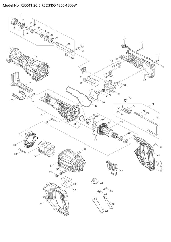 Pièces détachées scie récipro Makita JR3061T