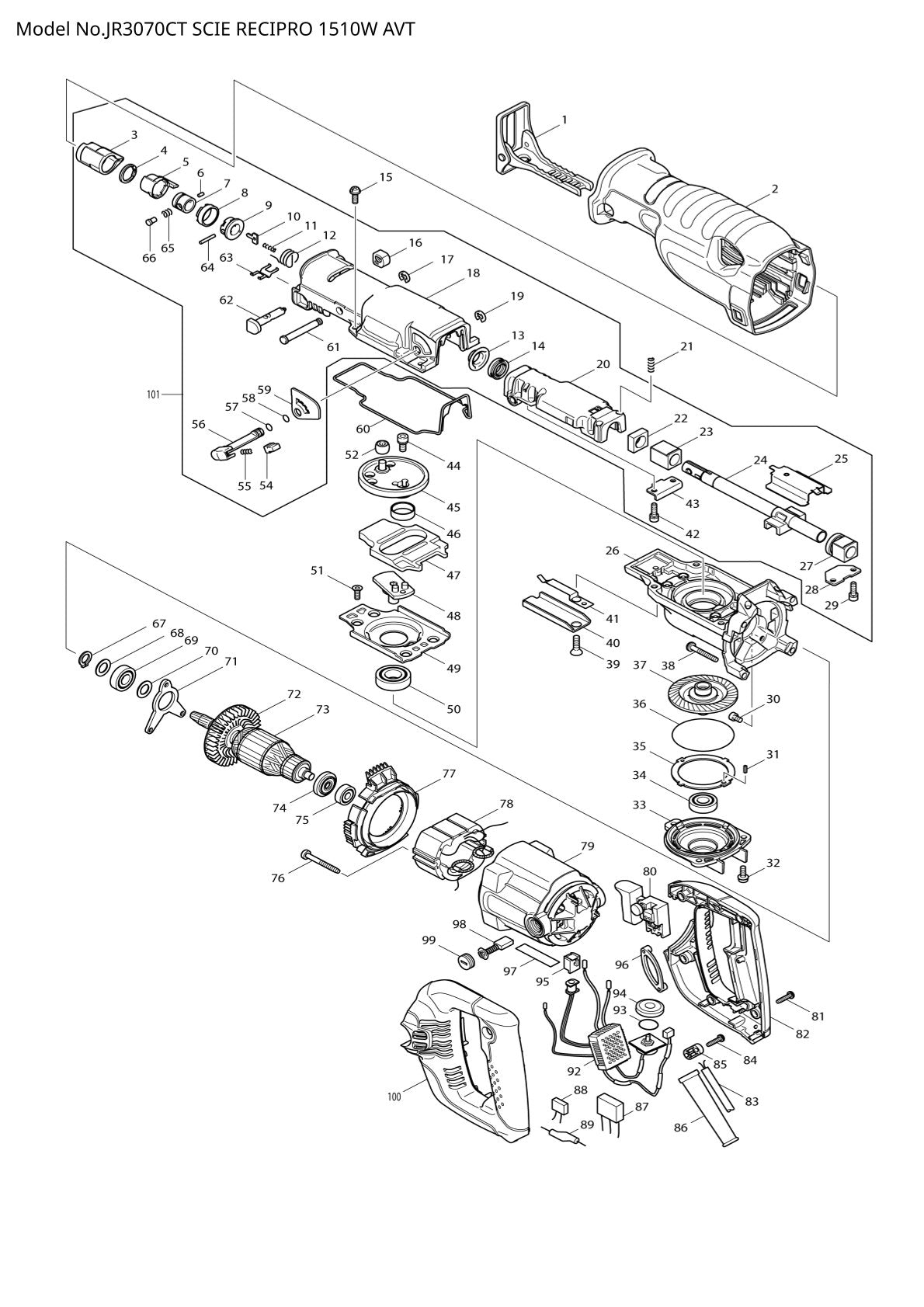 Pièces détachées scie récipro Makita JR3070CT