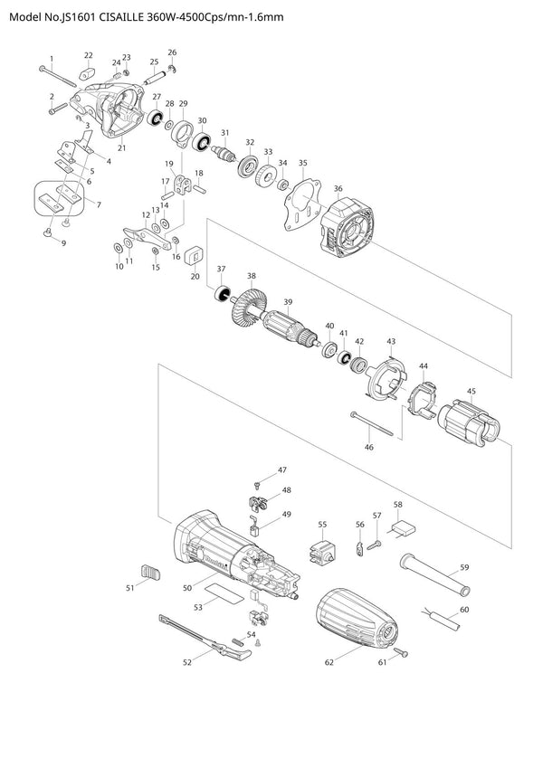 Pièces détachées cisaille Makita JS1601