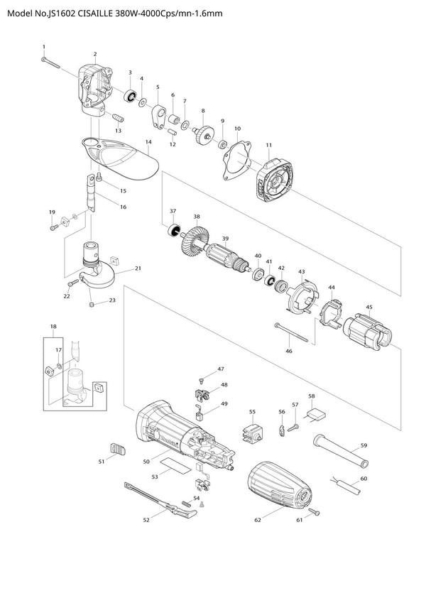 Pièces détachées cisaille Makita JS1602