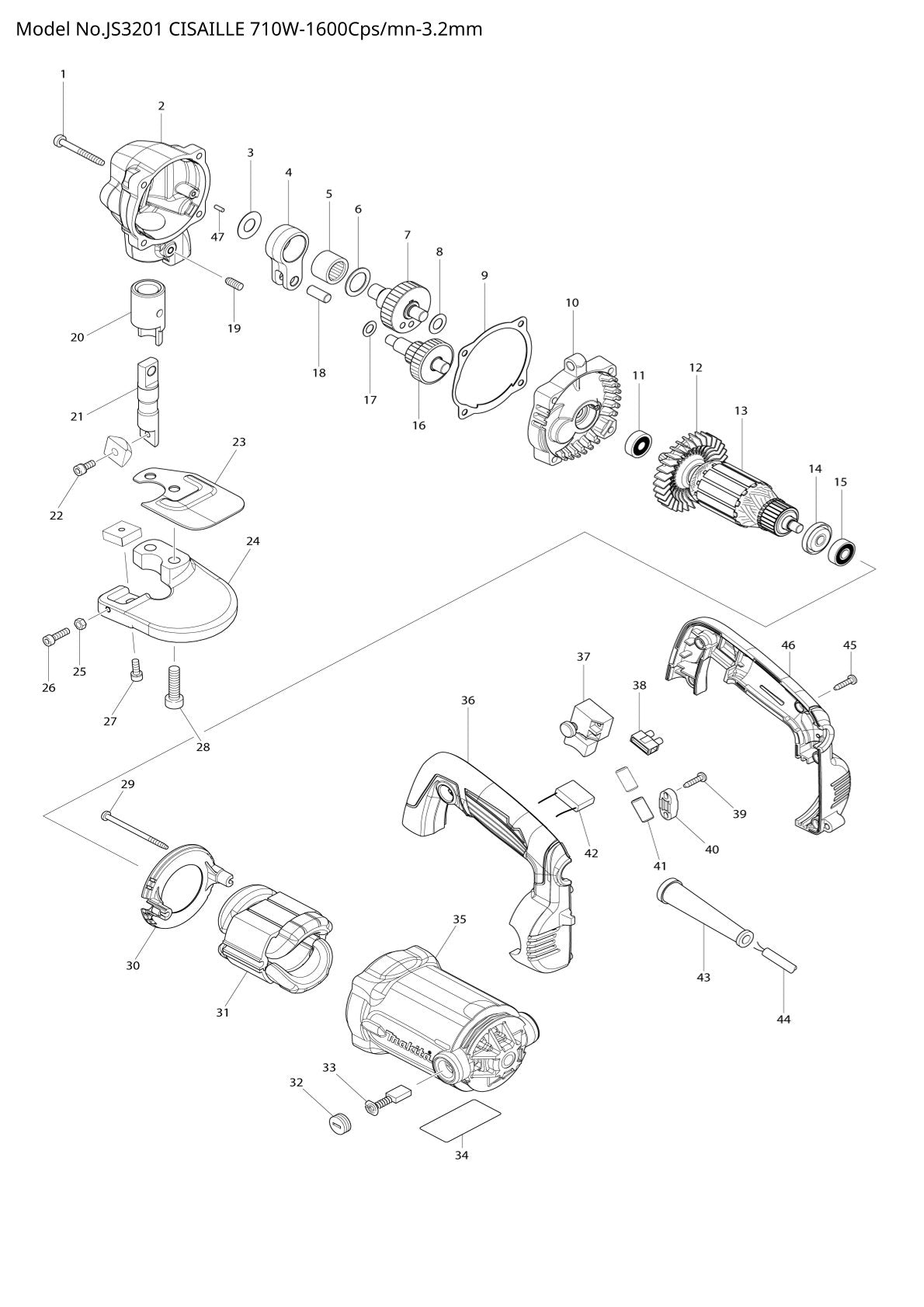 Pièces détachées cisaille Makita JS3201