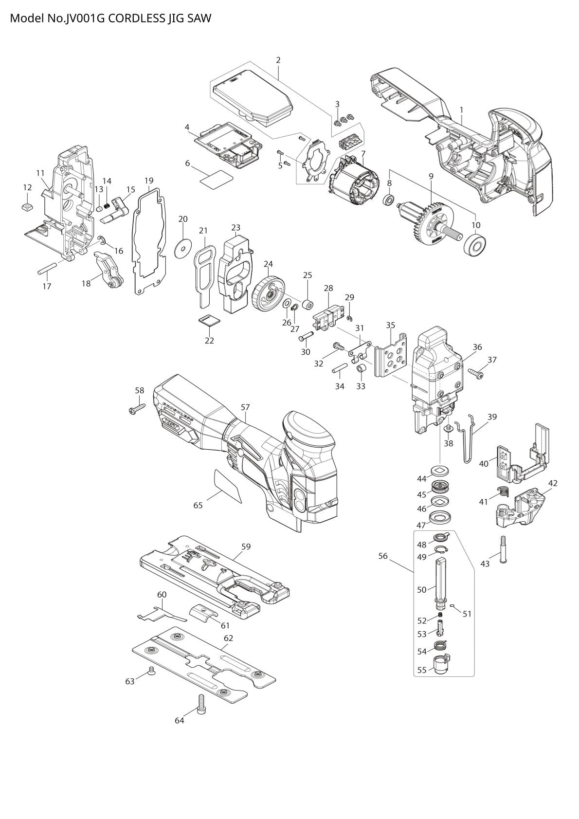Pièces détachées scie sauteuse sans fil Makita JV001G
