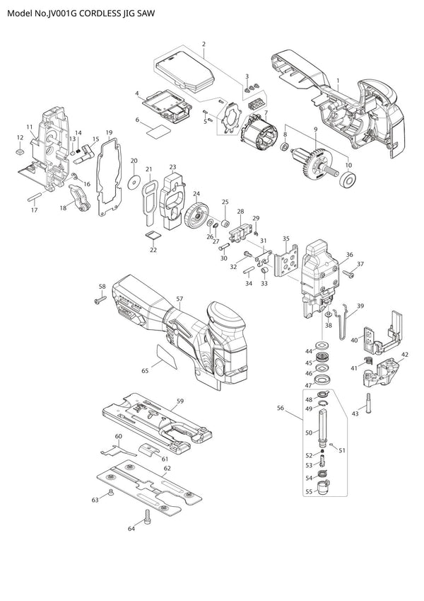 Pièces détachées scie sauteuse sans fil Makita JV001G