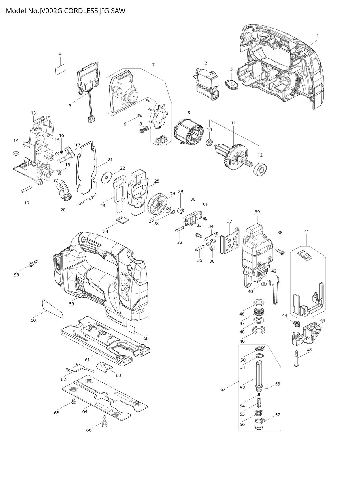 Pièces détachées scie sauteuse sans fil Makita JV002G