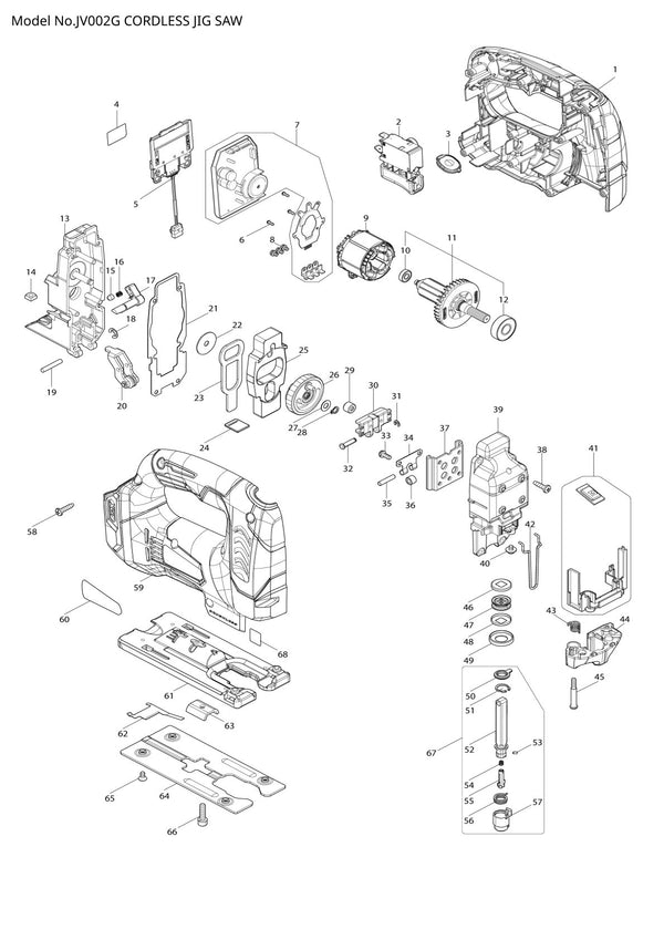 Pièces détachées scie sauteuse sans fil Makita JV002G
