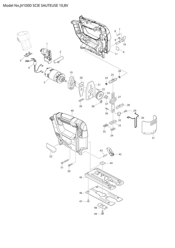 Pièces détachées scie sauteuse sans fil Makita JV100D
