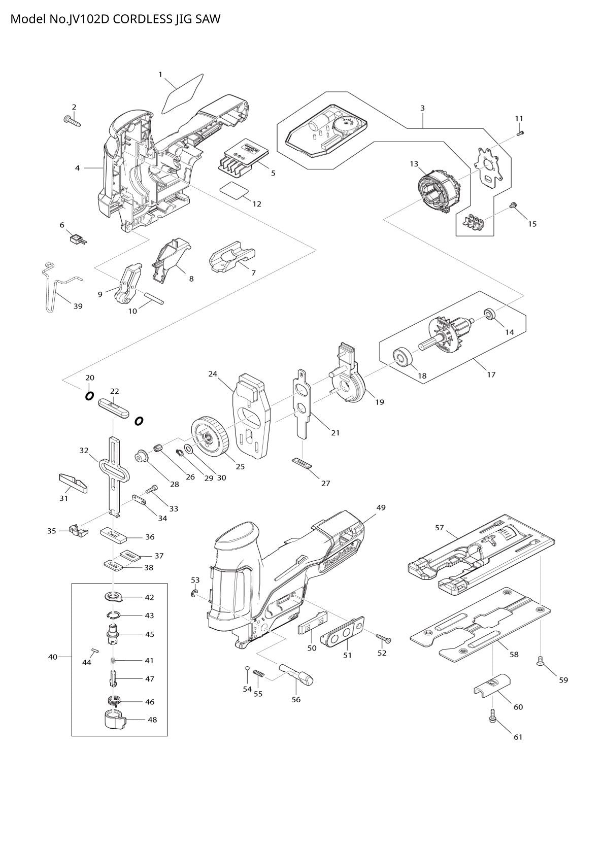 Pièces détachées scie sauteuse sans fil Makita JV102D