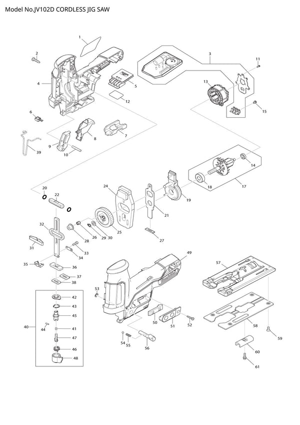 Pièces détachées scie sauteuse sans fil Makita JV102D