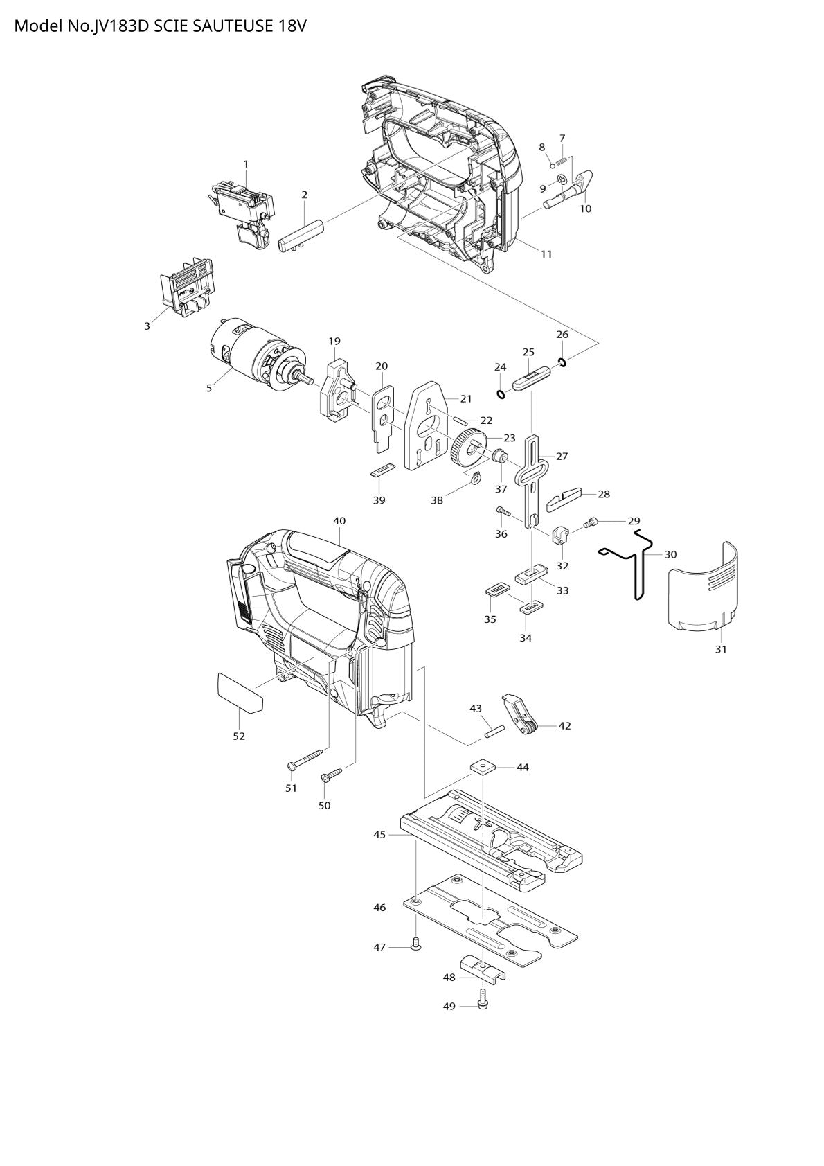 Pièces détachées scie sauteuse sans fil Makita JV183D