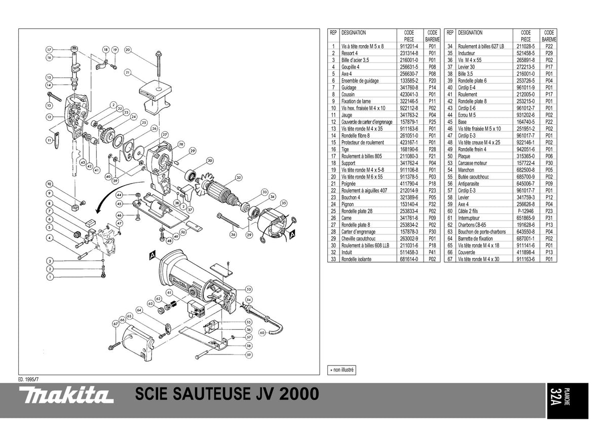 Pièces détachées scie sauteuse Makita JV2000