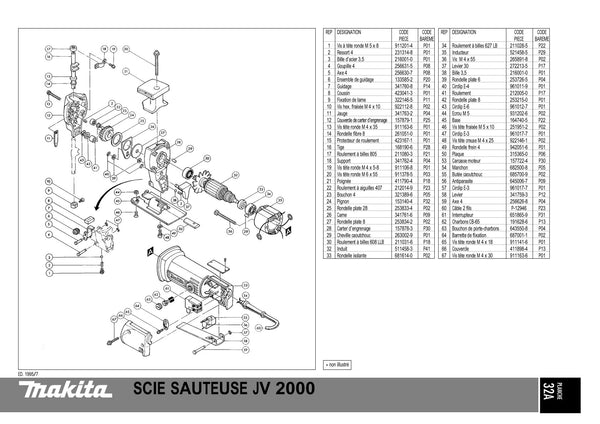Pièces détachées scie sauteuse Makita JV2000