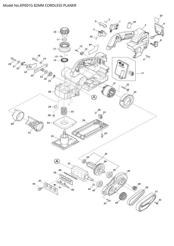 Pièces détachées rabot sans fil Makita KP001G