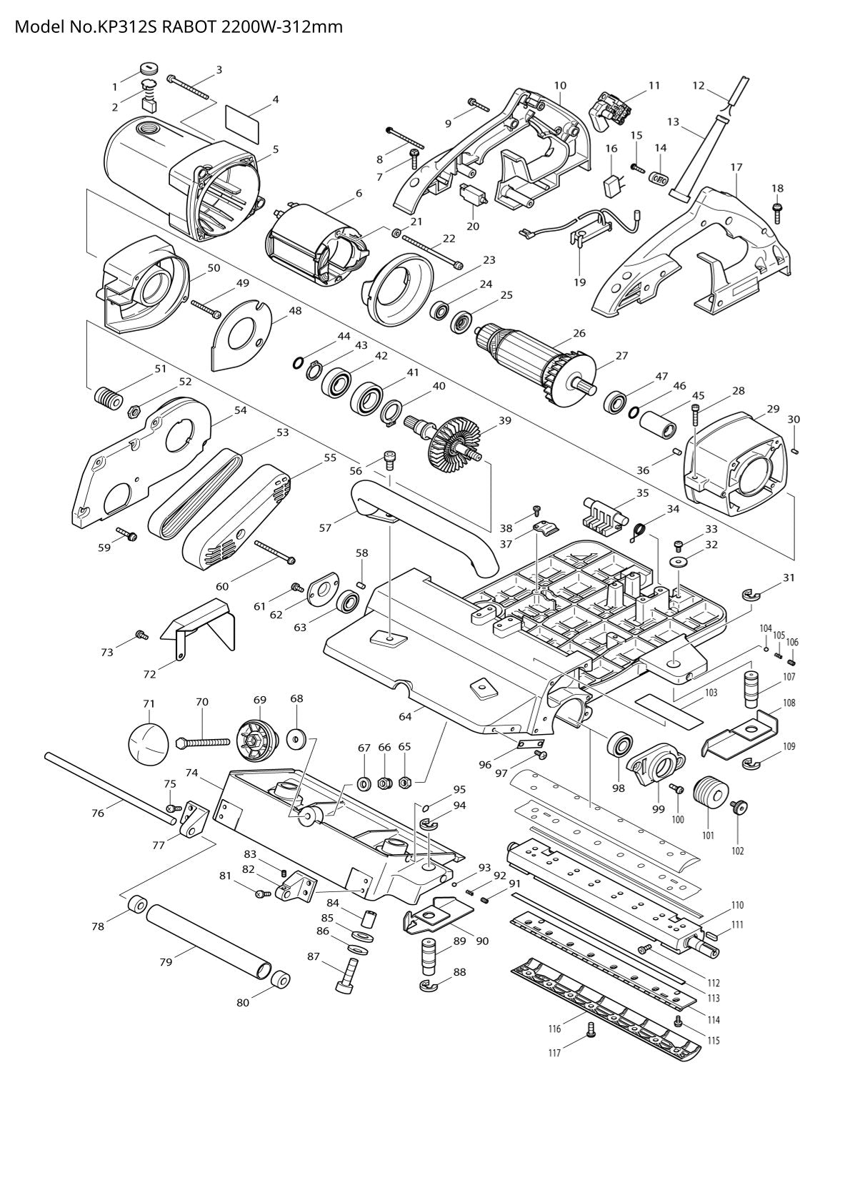 Pièces détachées rabot Makita KP312S