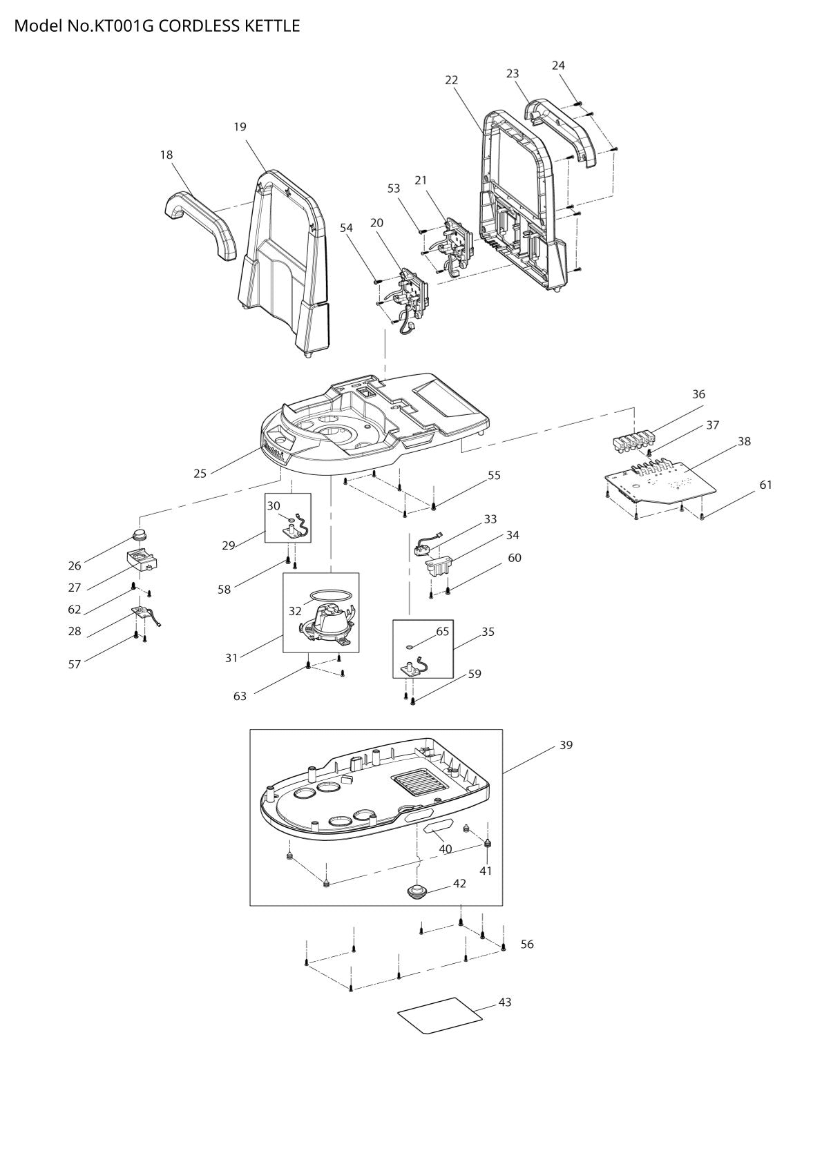 Pièces détachées bouilloire sans fil Makita KT001G