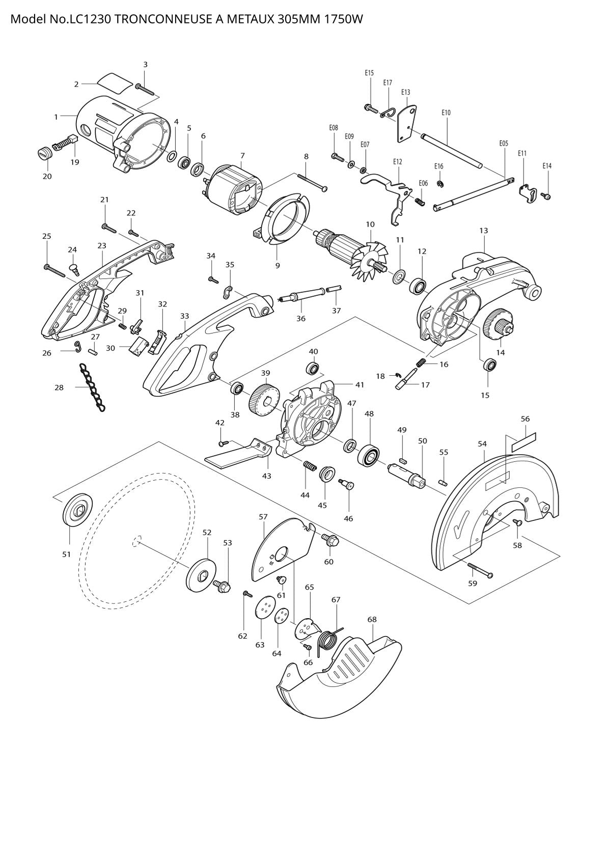 Pièces détachées scie / tronçonneuse Makita LC1230