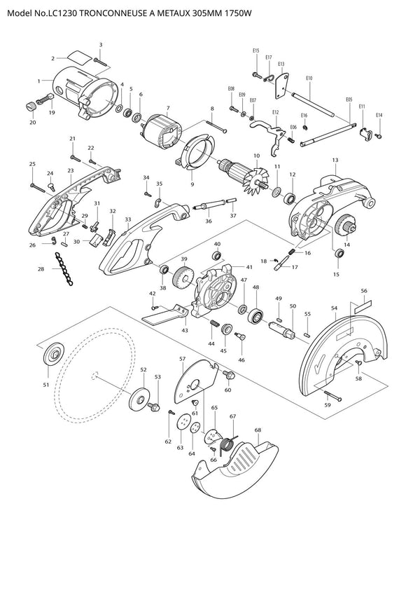 Pièces détachées scie / tronçonneuse Makita LC1230
