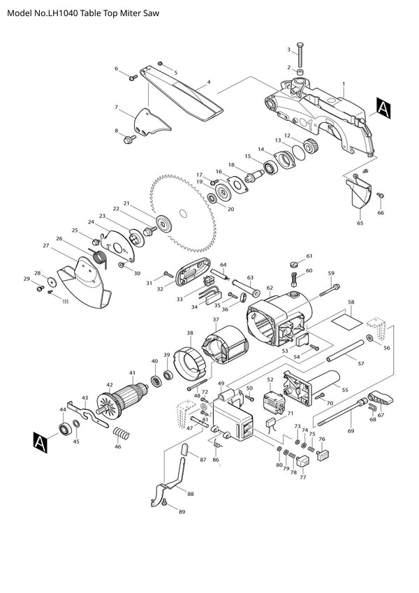 Pièces détachées scie à onglets / scie de table Makita LH1040