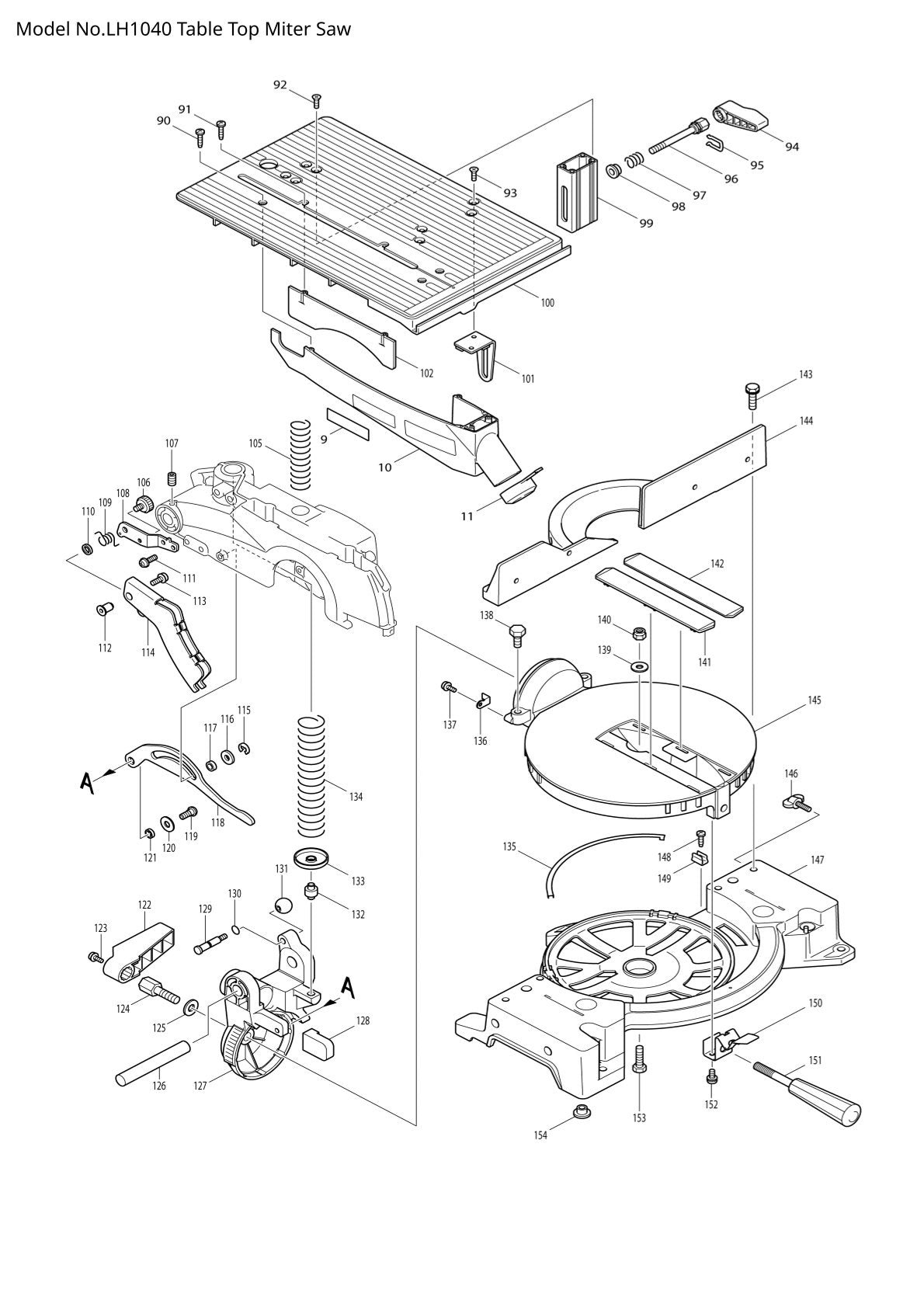 Pièces détachées scie à onglets / scie de table Makita LH1040